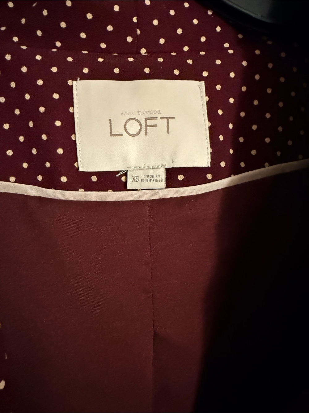 LOFT Ann Taylor Burgundy Polka Dot Single-Button Blazer Size XS - Picture 4 of 7